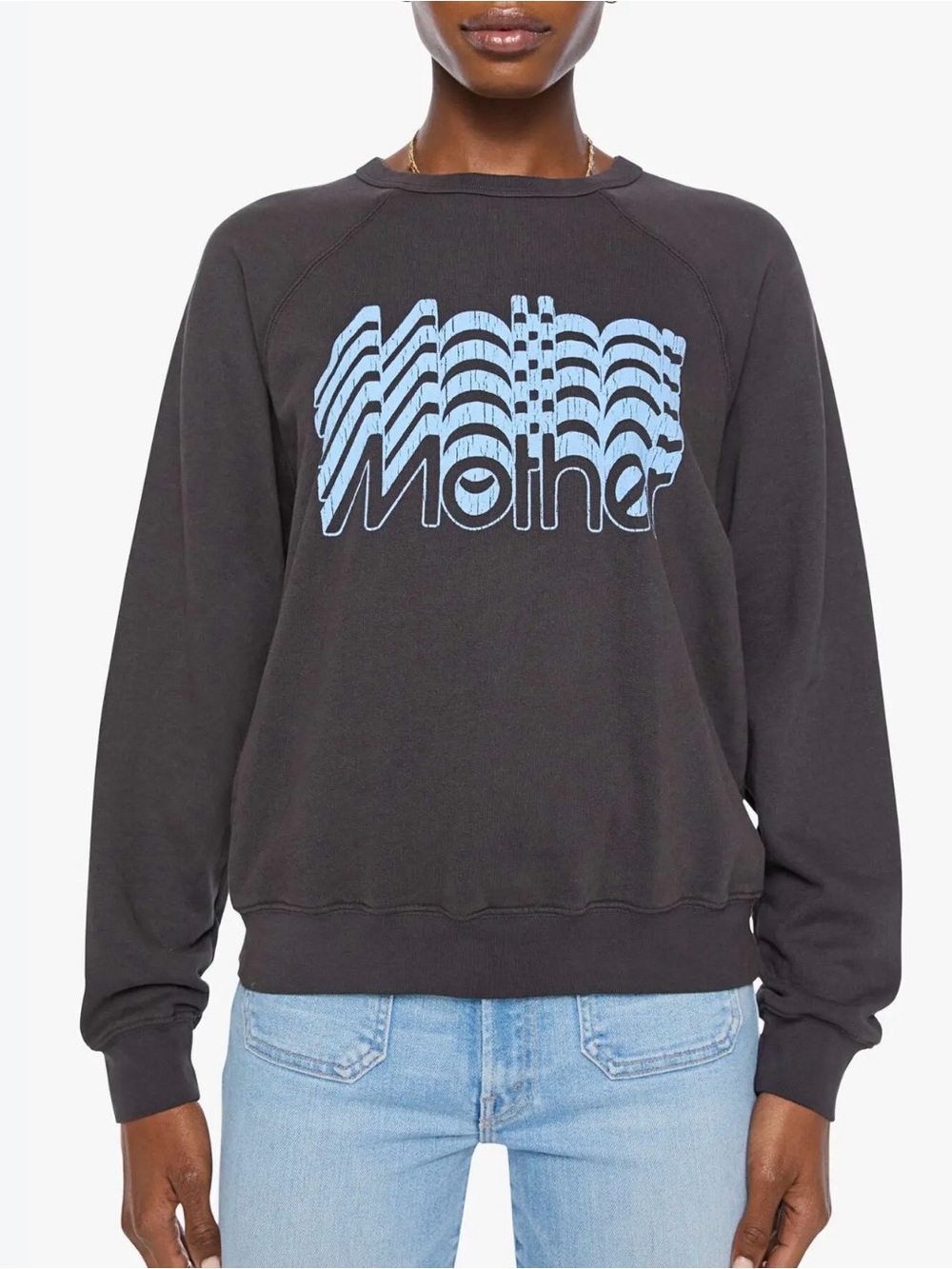 Mother Black Crewneck Sweatshirt with Blue Logo